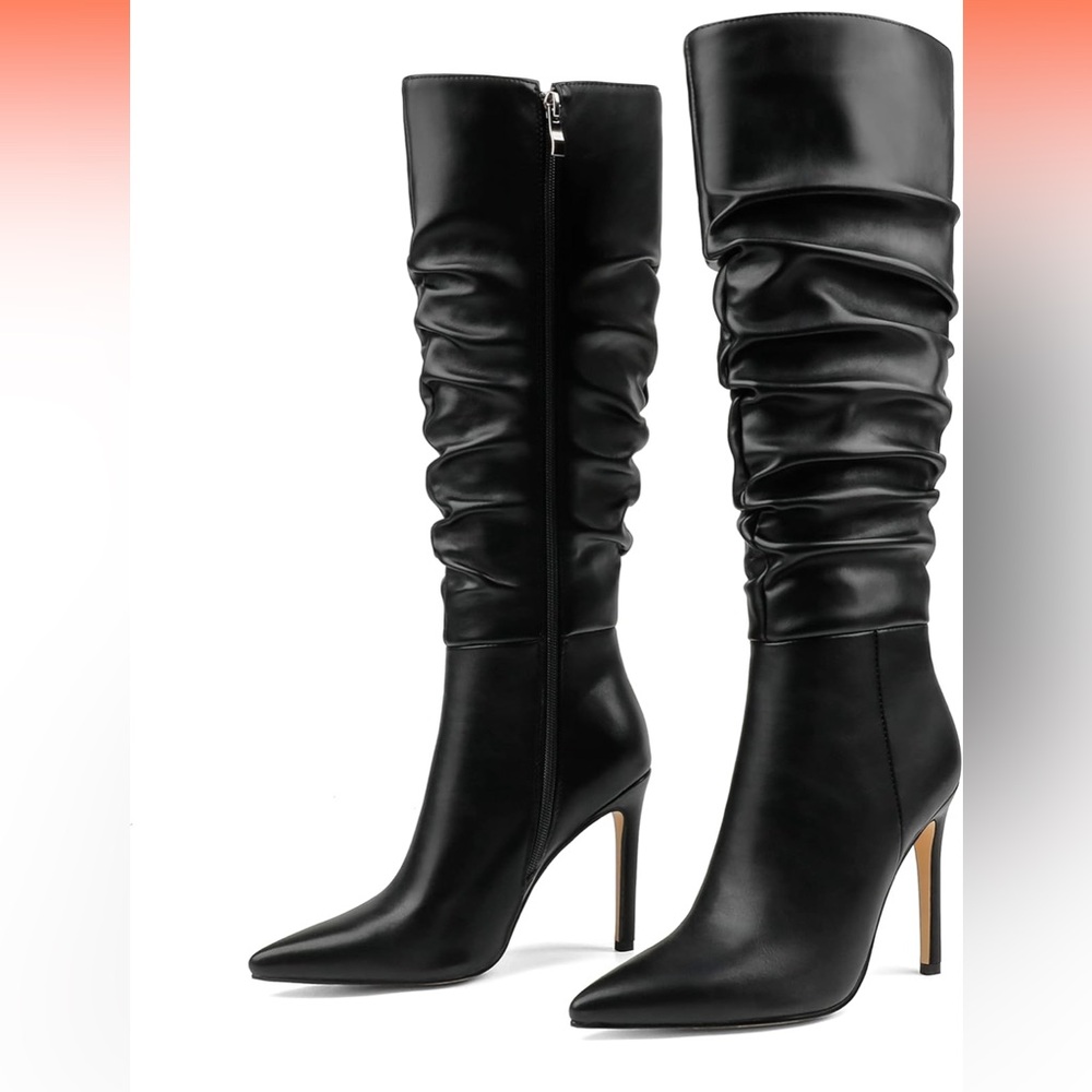 COLETER Women's Knee High Boots Pointed Toe Stiletto  Zipper Boots | Amazon